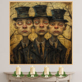 Expressive Trio of Men in Top Hats Moody Hand Painted Art Dark and Dramatic Portrait Perfect for Home Wall Decor Living Room Bedroom Office or Gift on Ready to Hang 1.5" Thick Canvas Wrap, Floating Framed Canvas, Flat Rolled Canvas